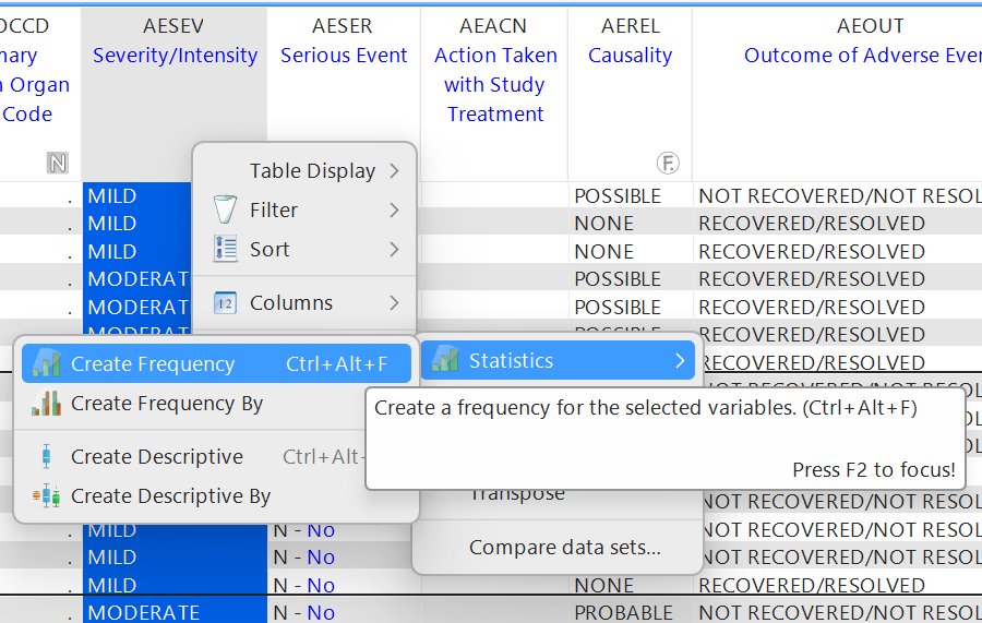 Tools β Statistics β Create Frequency, with tooltip