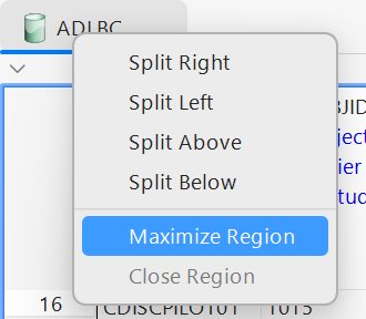 Tab context menu - Split Right / Left / Above / Below, Maximize Region, Close Region